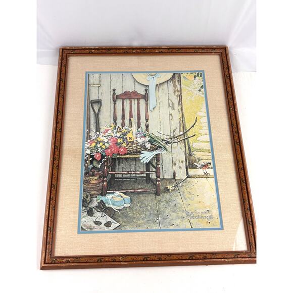 VTG 1969 Spring Flowers Norman Rockwell Framed Lithograph Matte 17"x21" - Picture 1 of 14